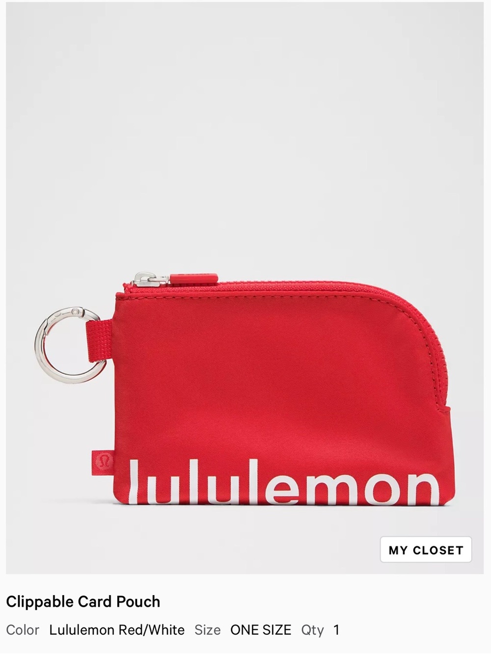 lululemon athletica Red Card Pouch with Silver Clip NWT